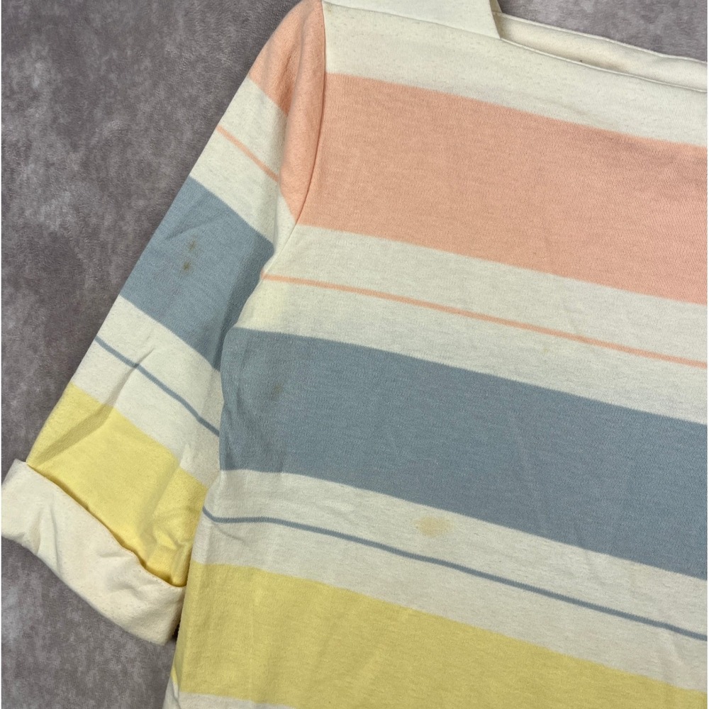 VTG 80s Country Suburbans Striped Top Pastel Colors 3/4 Sleeve Square Neck - Picture 4 of 5
